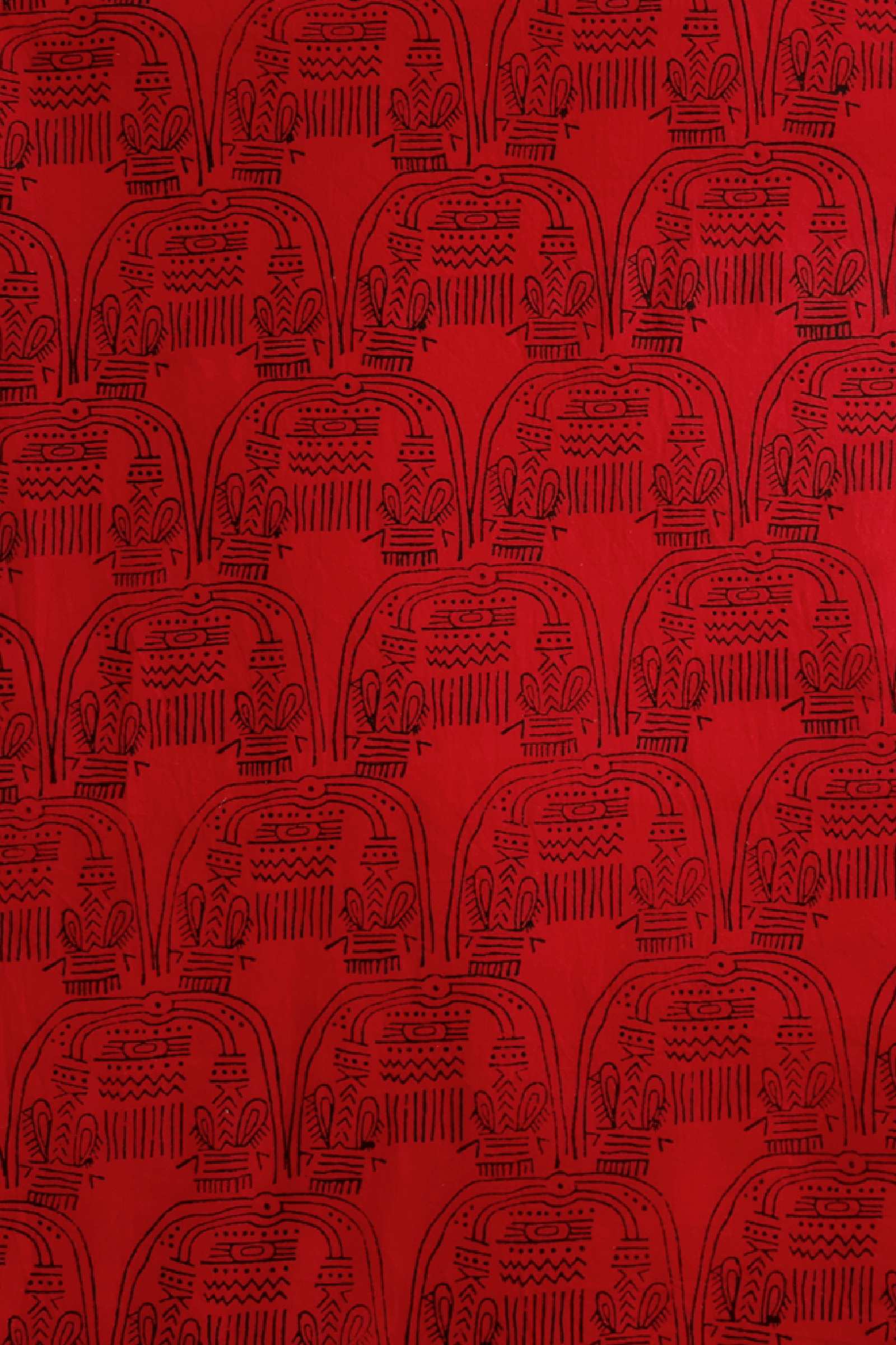 Chippa Hand Block Printed Red Color Cotton Fabric With Black Tribal Motif  SKU- BS60004 - Bhartiya Shilp