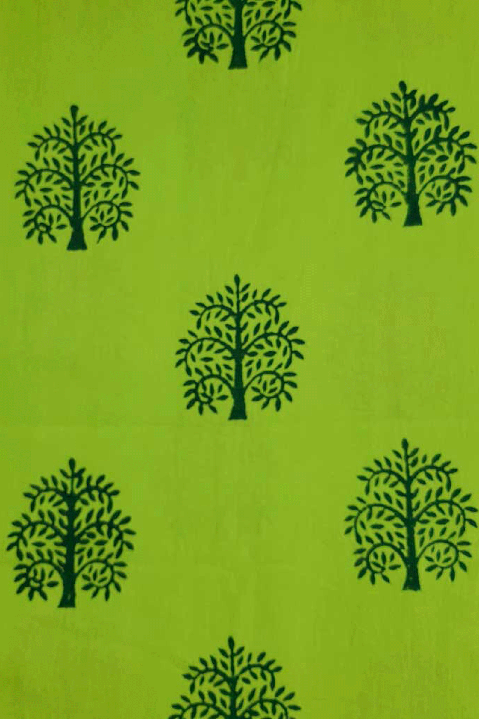 Chippa Hand Block Printed Parrot Green Color Cotton Fabric With Dark Green Tree Motif  SKU- BS60017 - Bhartiya Shilp