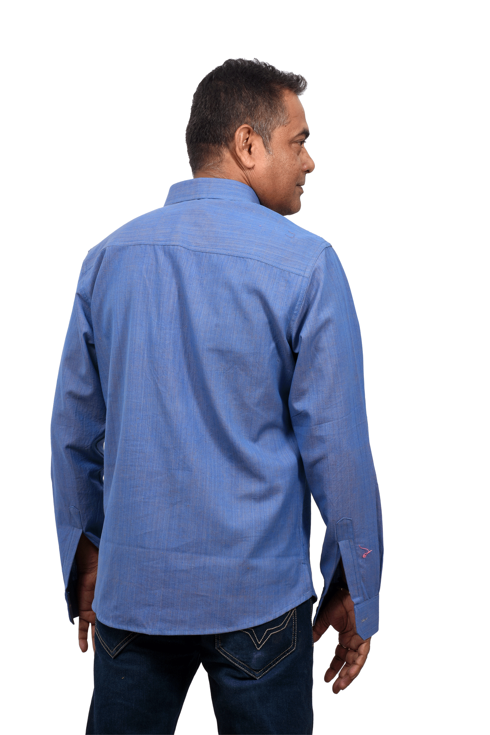 Cornflower Blue Handloom Cotton Short Kurta For Men SKU-AS20026 - Bhartiya Shilp