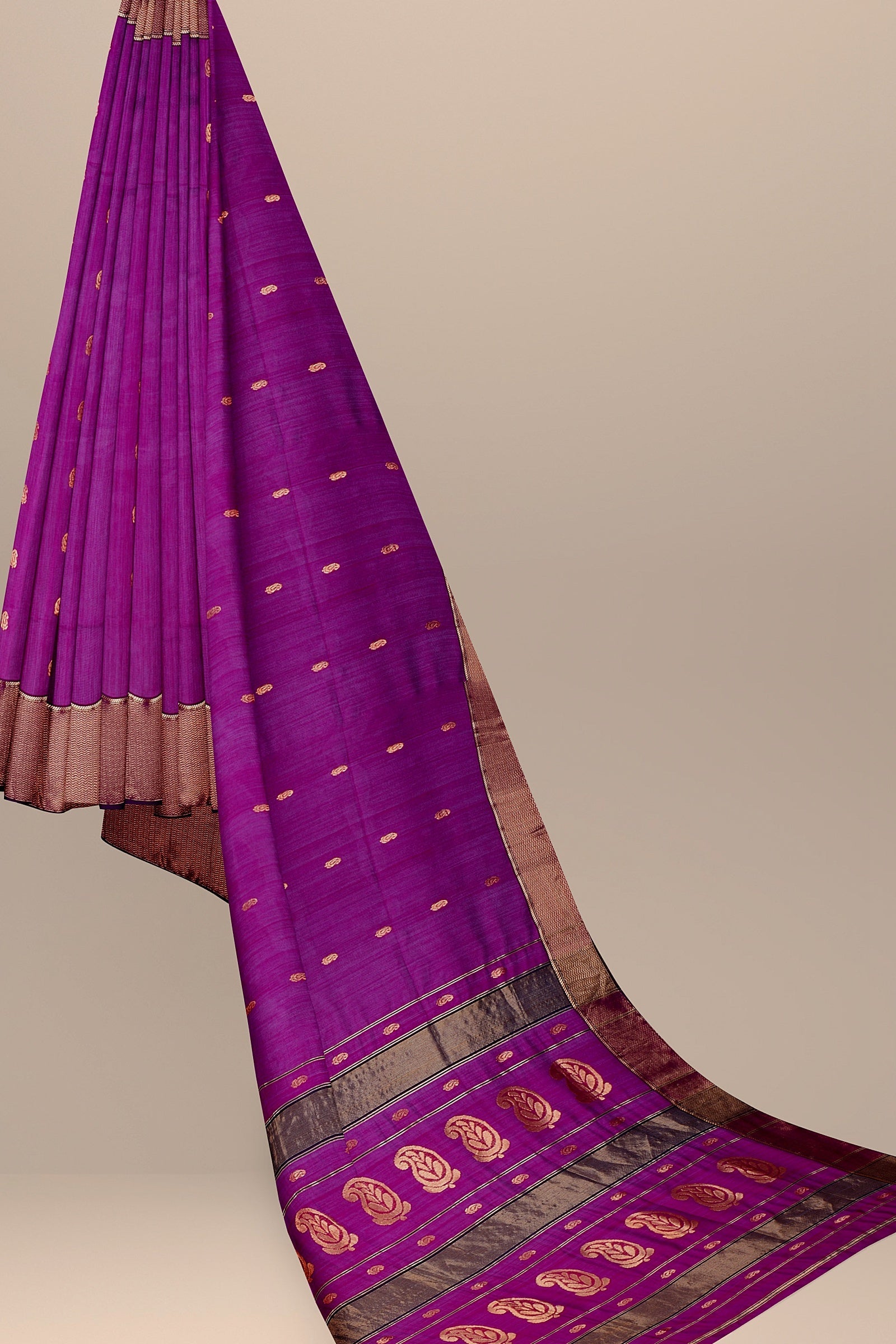 Hand Woven Purple Color Traditional Buti Sausar Silk with Zari Border and Carry Buta Print Saree SKU-BS10047 - Bhartiya Shilp