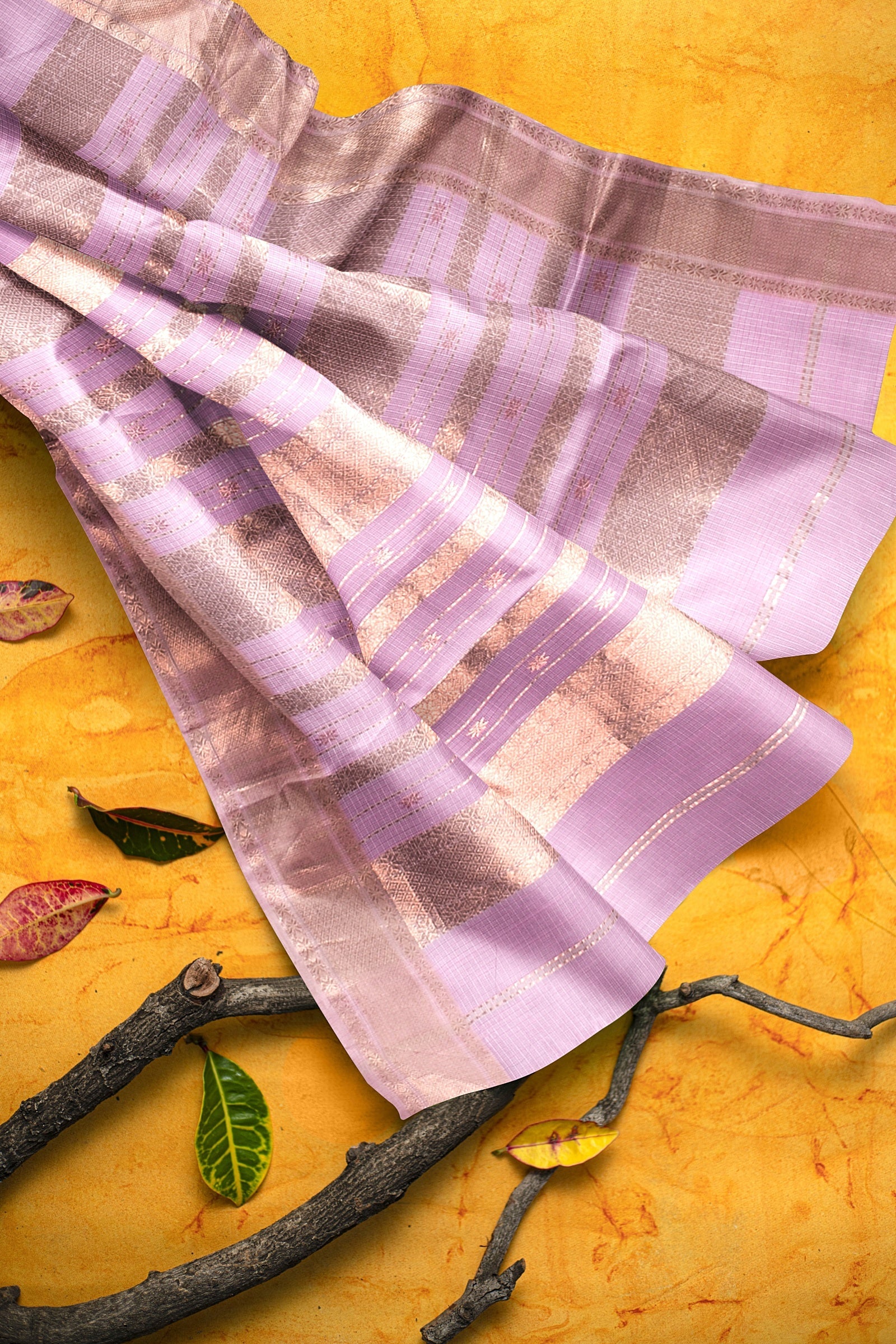 Hand Woven Light Pink Color Traditional Buti Checks Sausar Silk with Zari Border Saree SKU- BS10049 - Bhartiya Shilp