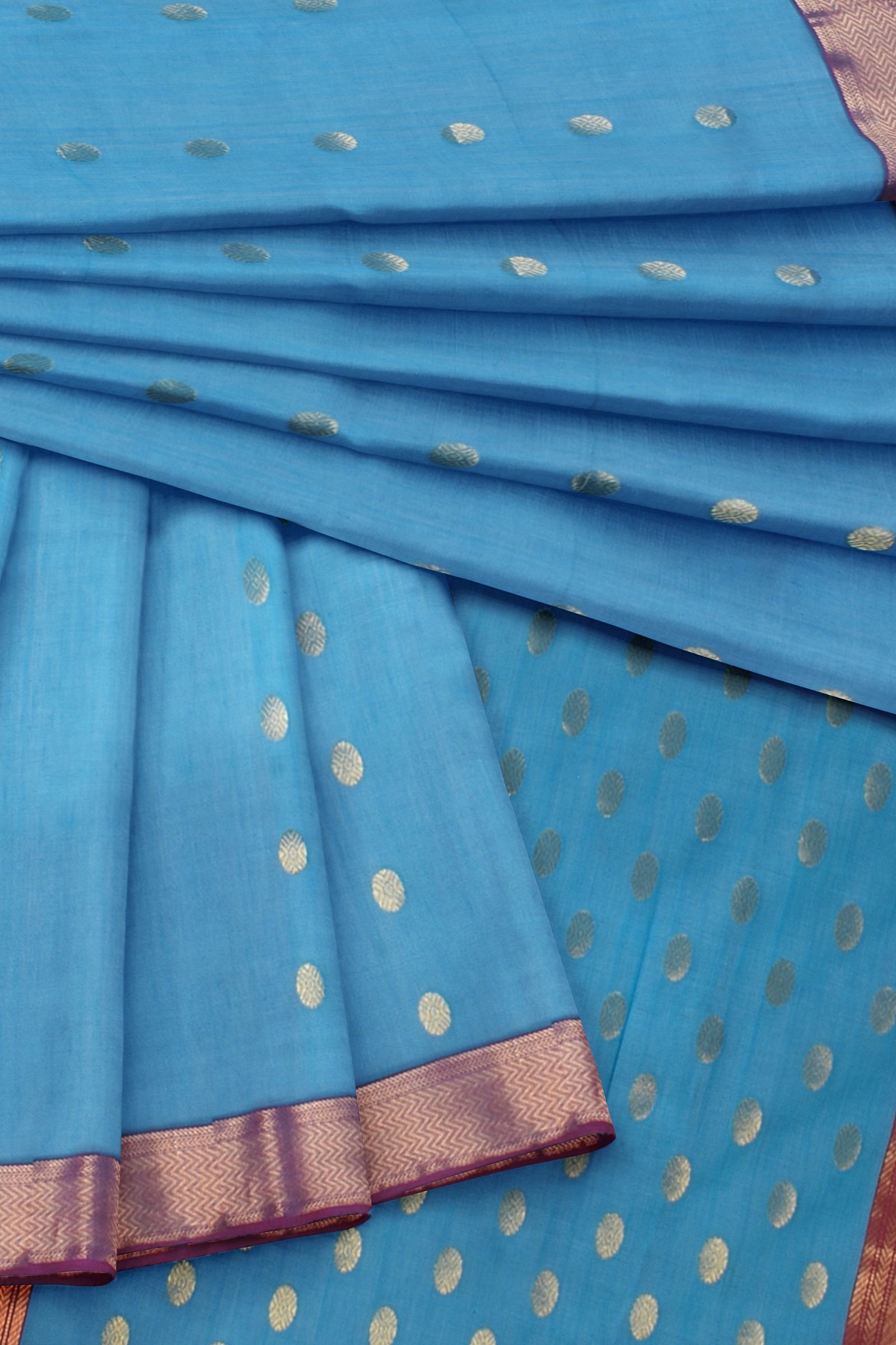 Sky Blue Rudraksh Buti Handwoven Sausar Silk with Zari Border SKU-BS10108 - Bhartiya Shilp