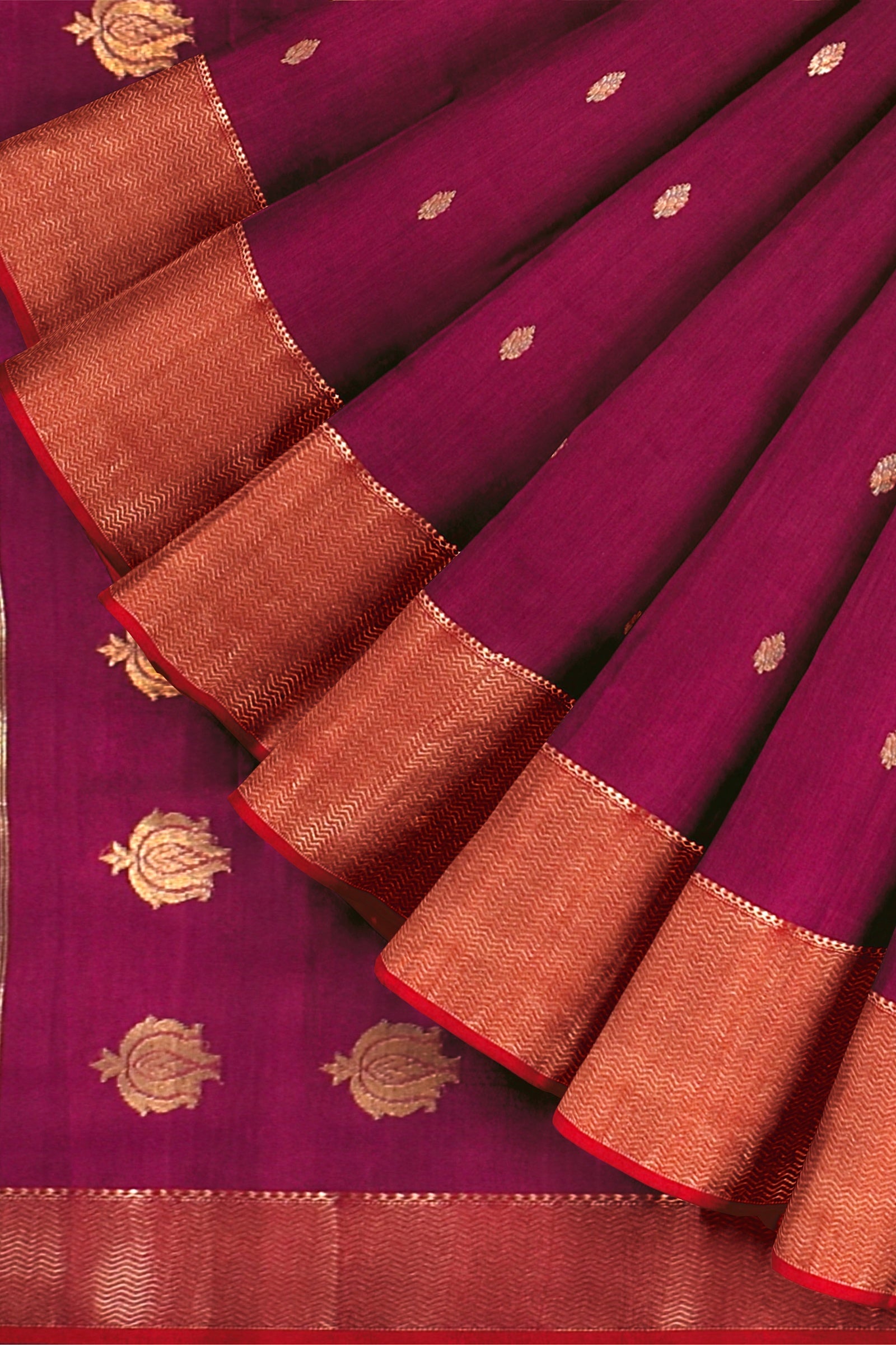 Handwoven Rani Pink Color Traditional Buti Sausar Silk Saree  with Zari Border and Buta Palla SKU-BS10114 - Bhartiya Shilp