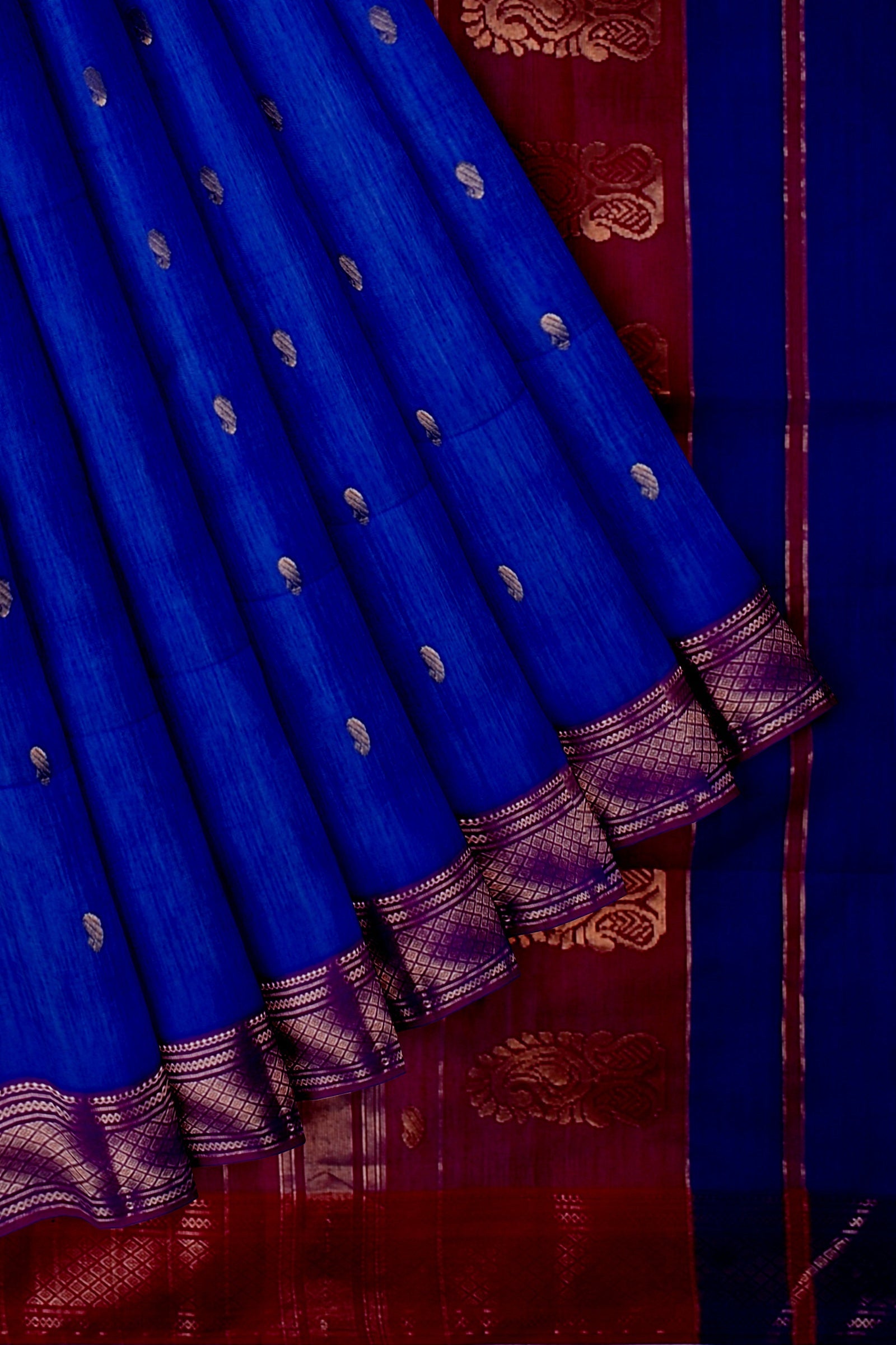 Handwoven Blue Color Traditional Carry  Buti Sausar Silk with Zari Border and Floral Buta Marron Palla SareeSKU-BS10121 - Bhartiya Shilp