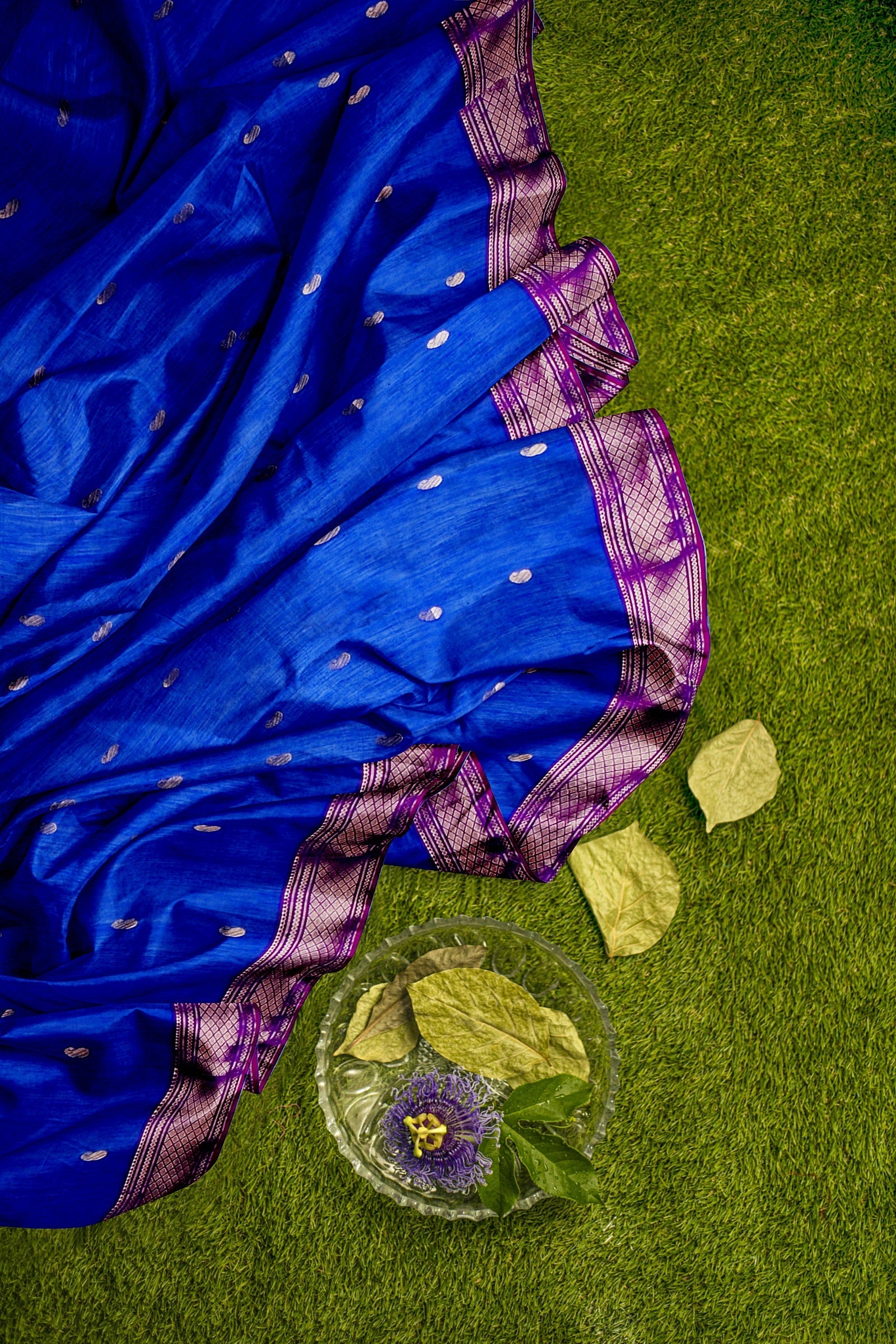 Handwoven Blue Color Traditional Carry  Buti Sausar Silk with Zari Border and Floral Buta Marron Palla SareeSKU-BS10121 - Bhartiya Shilp