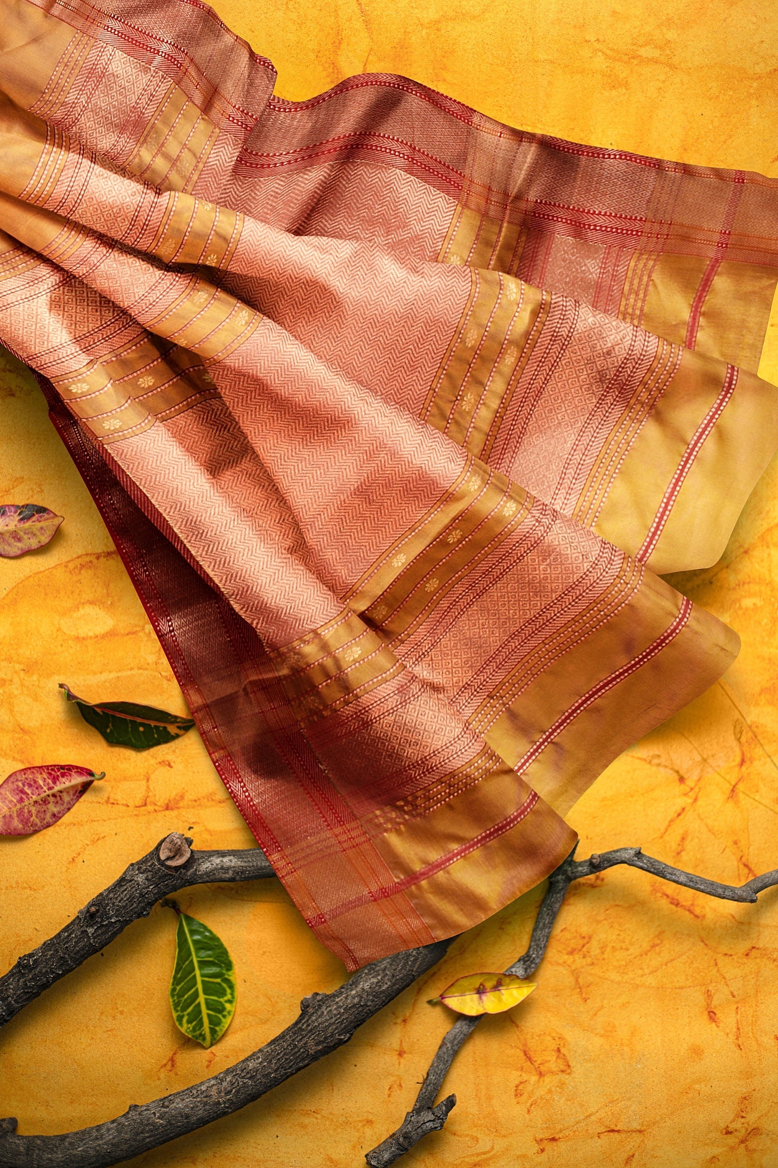 Handwoven Golden Yellow Color Traditional Rui Buti Mulberry Sausar Silk with Broad Zari Border Saree  SKU-BS10132 - Bhartiya Shilp