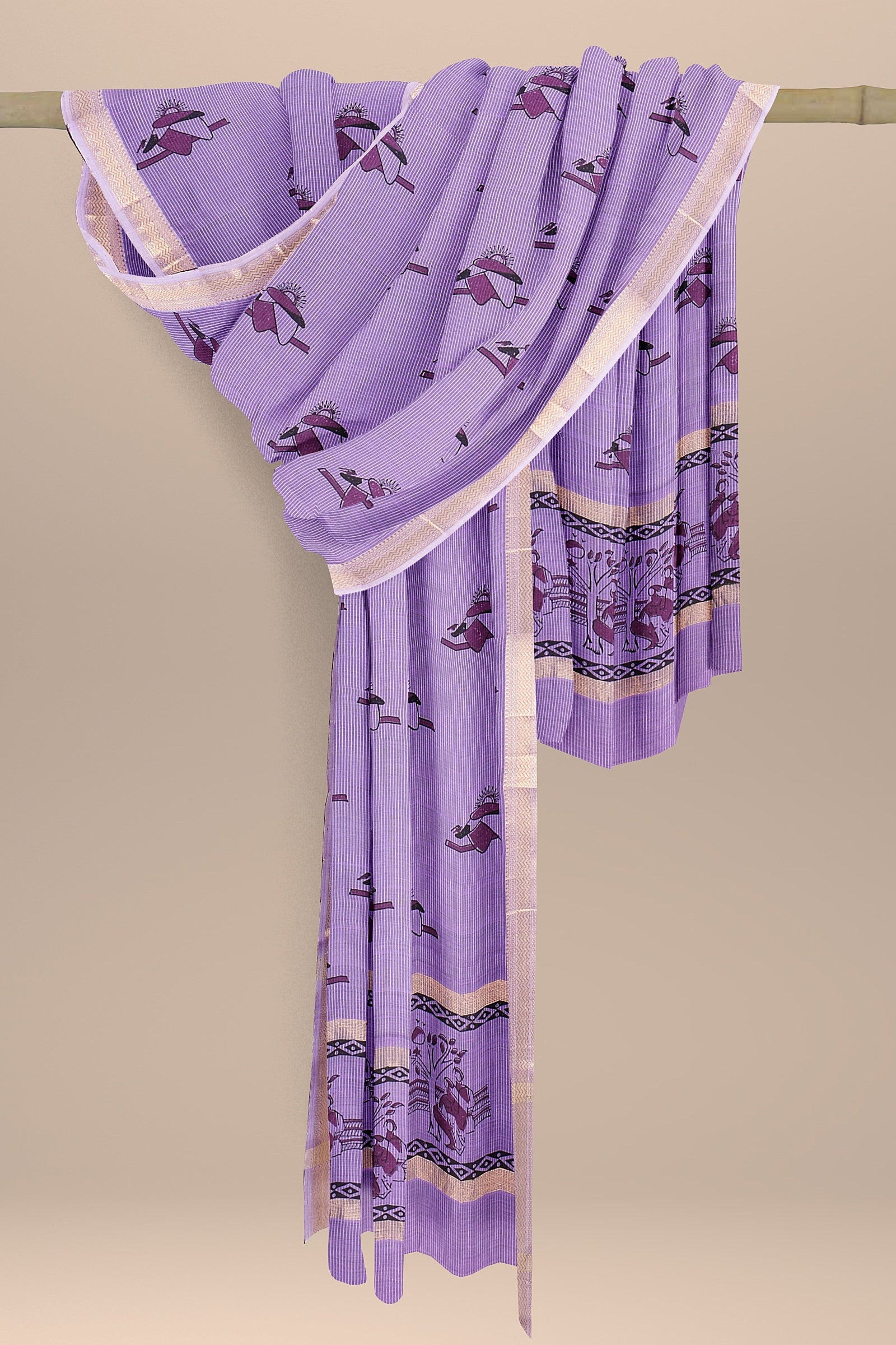 Limited Edition Artist Collection –  Handwoven Hand Block Printed Sausar Silk Purple Dupatta Rohit Collection SKU-BS20025 - Bhartiya Shilp