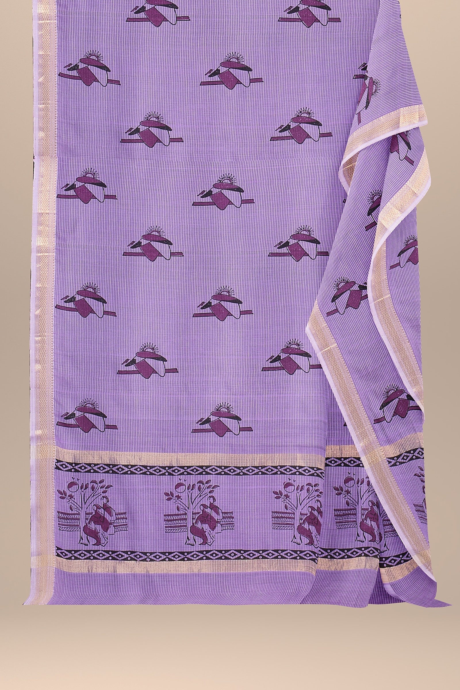Limited Edition Artist Collection –  Handwoven Hand Block Printed Sausar Silk Purple Dupatta Rohit Collection SKU-BS20025 - Bhartiya Shilp