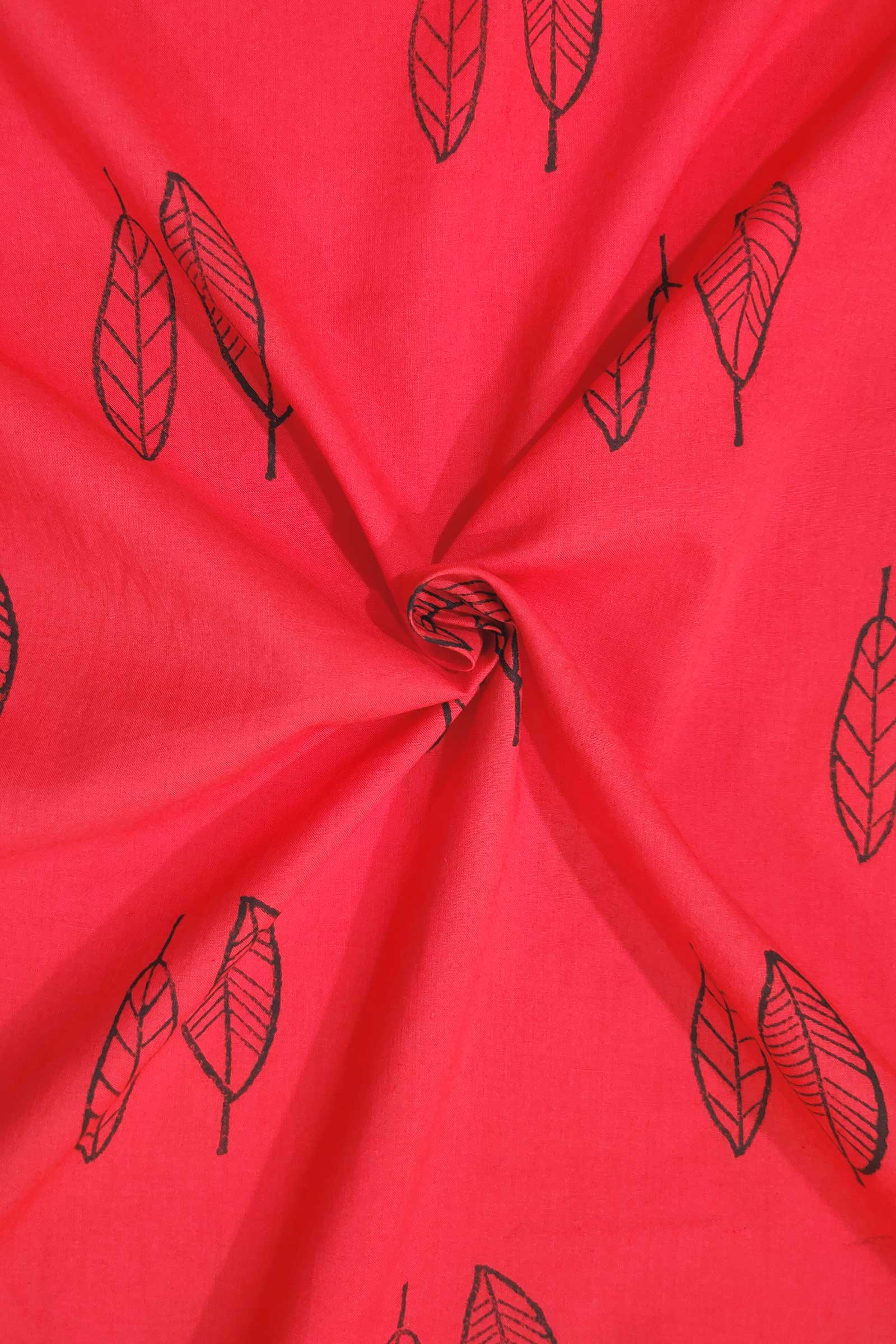 Chippa Hand Block Printed Cotton Fabric With Black Leaf Motif  SKU- BS60005 - Bhartiya Shilp
