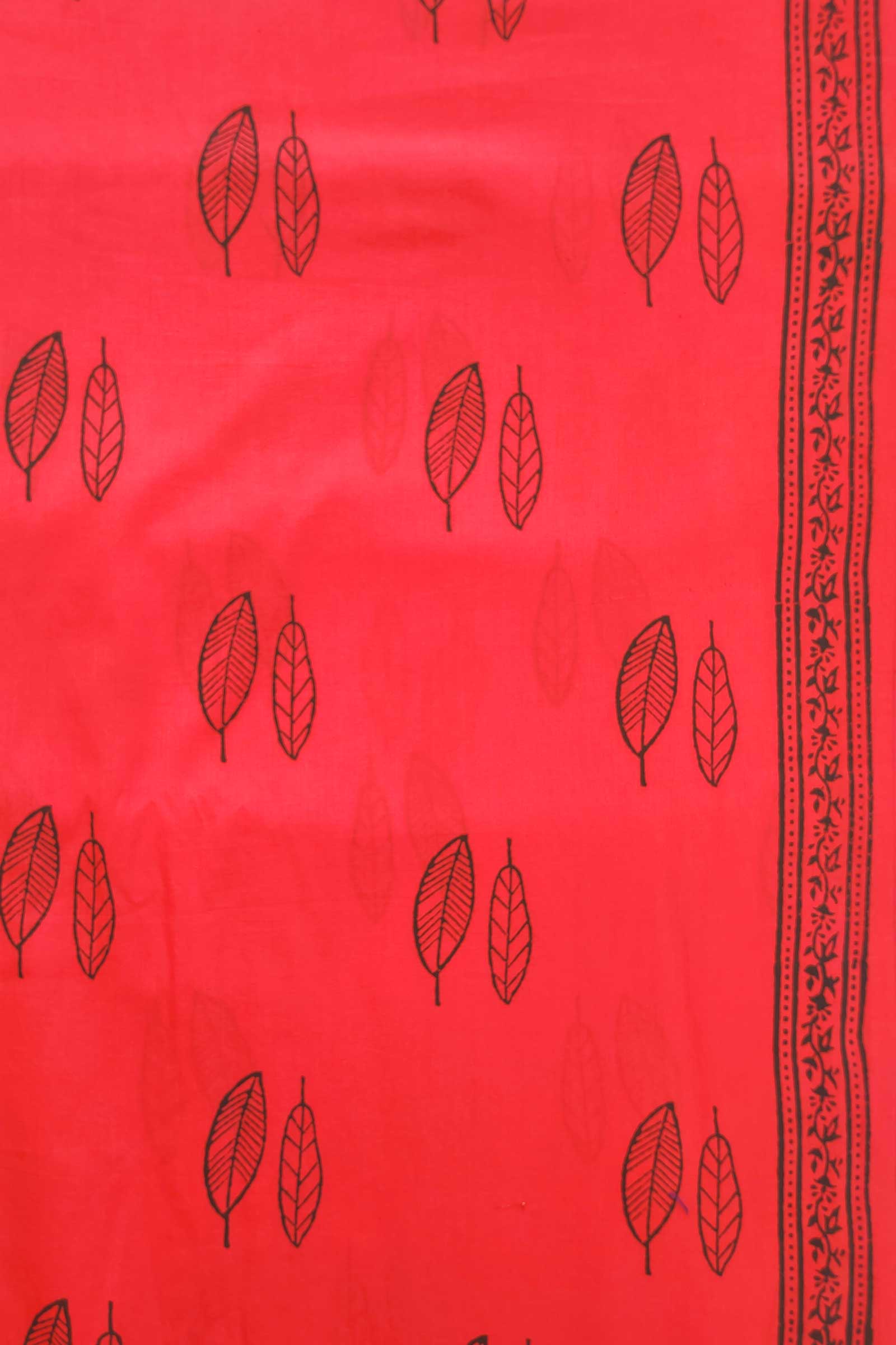 Chippa Hand Block Printed Cotton Fabric With Black Leaf Motif  SKU- BS60005 - Bhartiya Shilp
