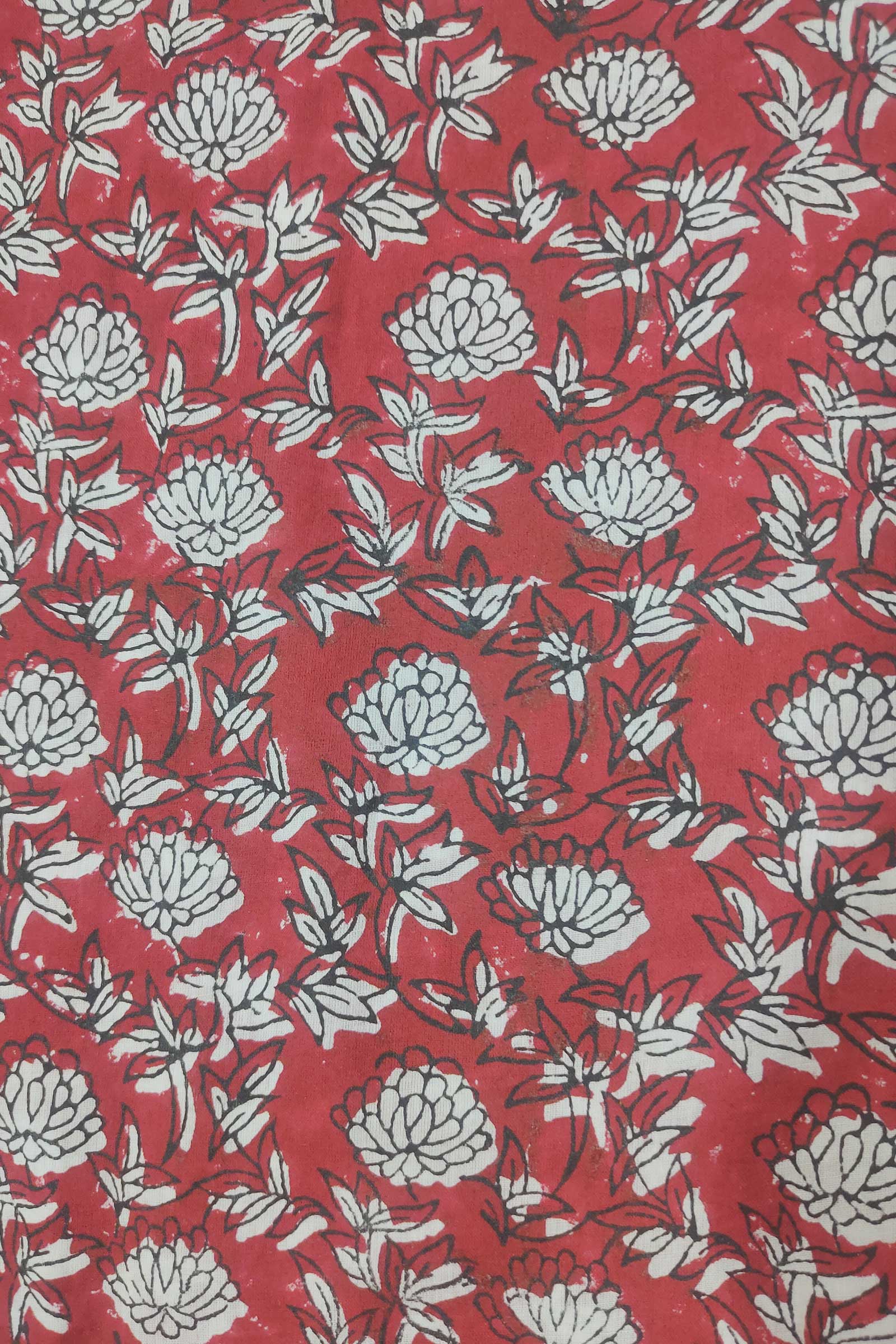 Chippa Hand Block Printed Cotton Fabric With Black and White Floral Motif  SKU- BS60012 - Bhartiya Shilp