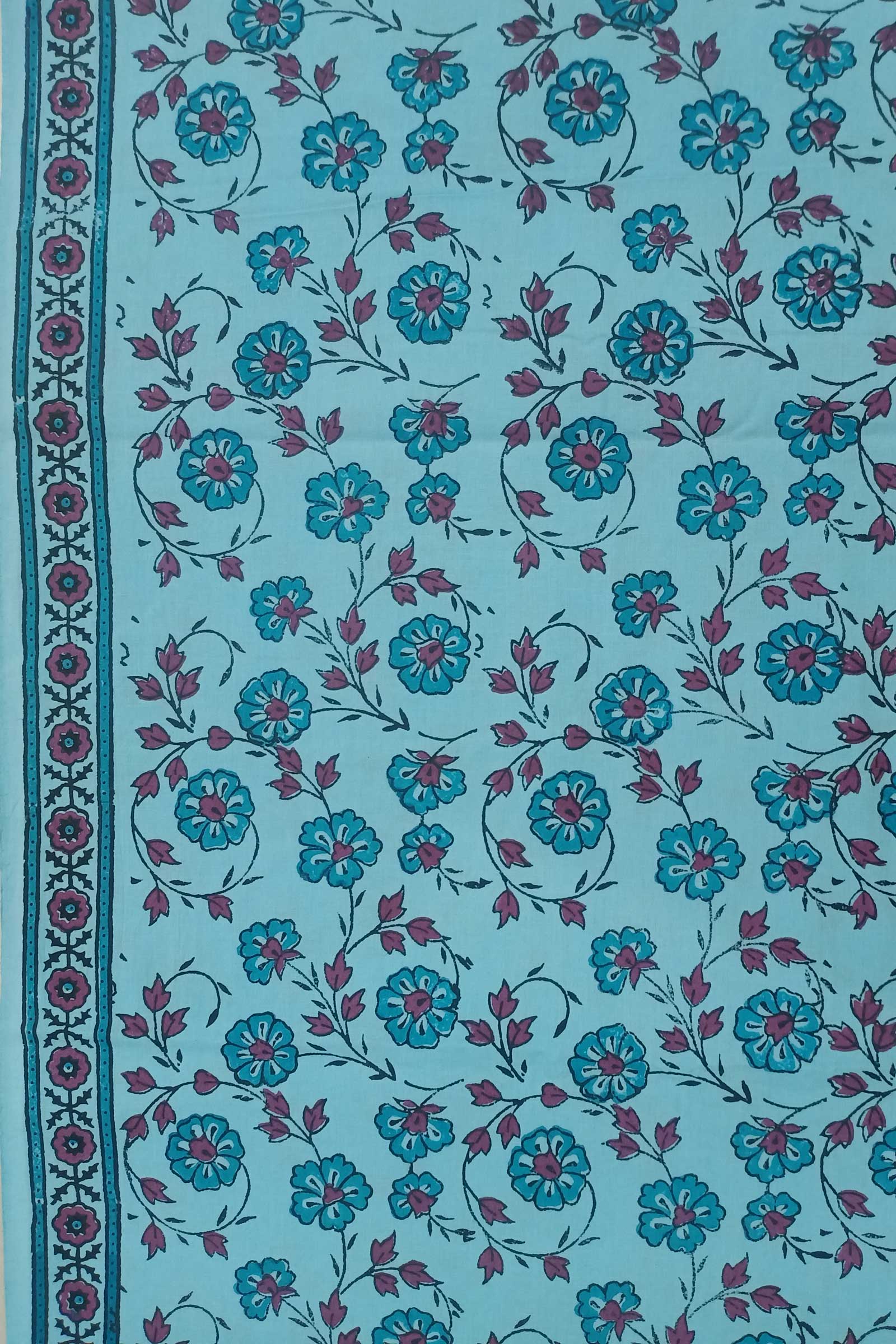 Chippa Hand Block Printed Cotton Fabric With Multicolor Floral Motif  SKU- BS60029 - Bhartiya Shilp