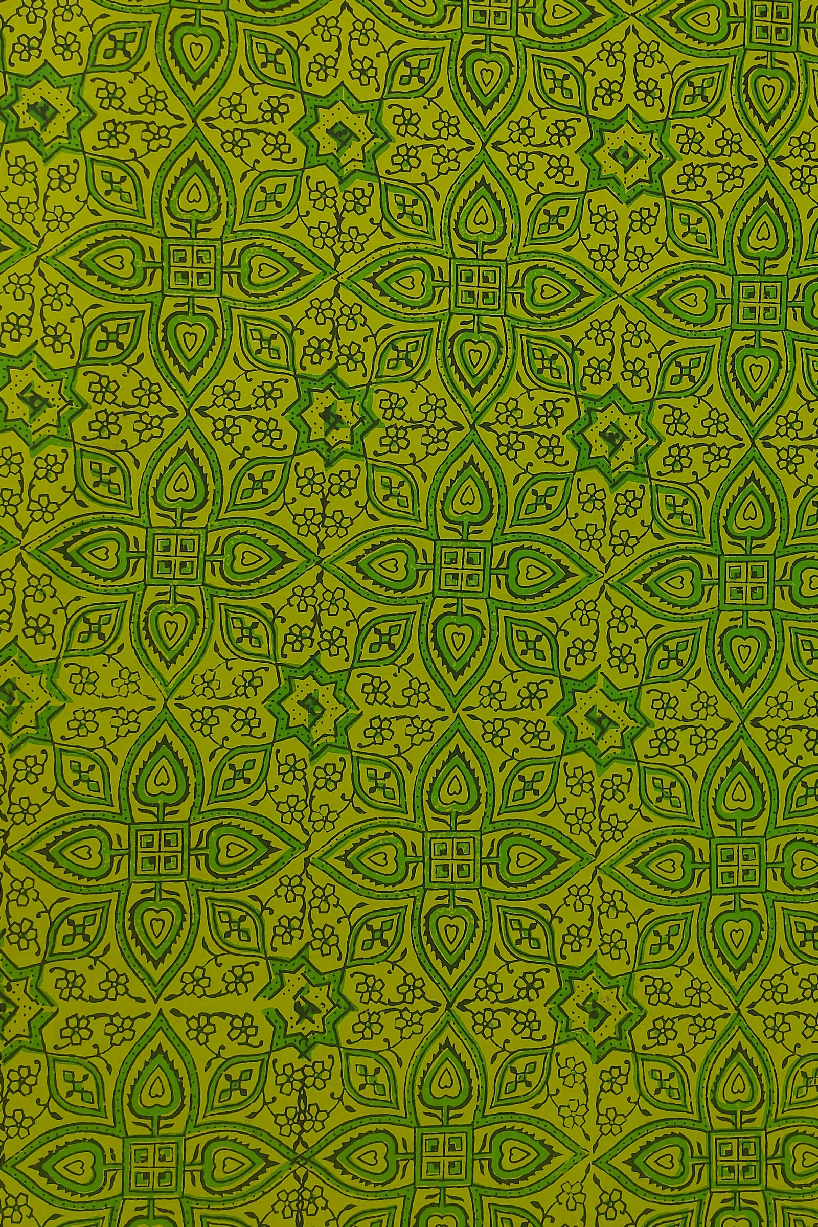 Chippa Hand Block Printed Cotton Fabric Mehendi Green and  Dark Green Geometrical Motif  SKU- BS60033 - Bhartiya Shilp