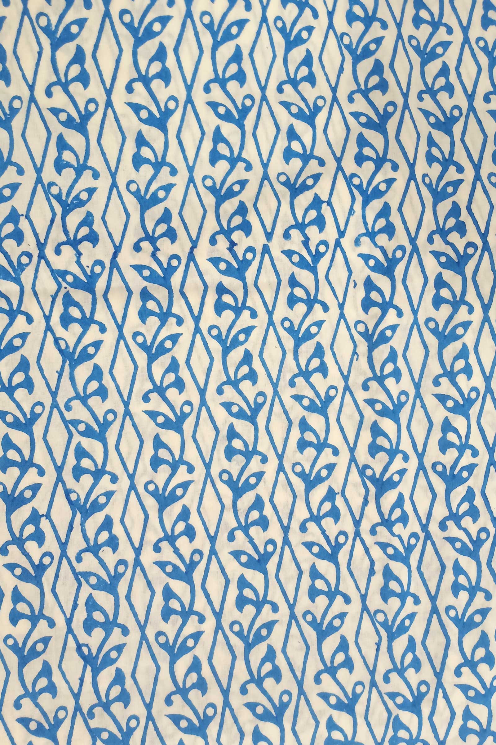 Chippa Hand Block Printed Cotton Fabric With Sky Blue Floral Motif  SKU- BS60037 - Bhartiya Shilp