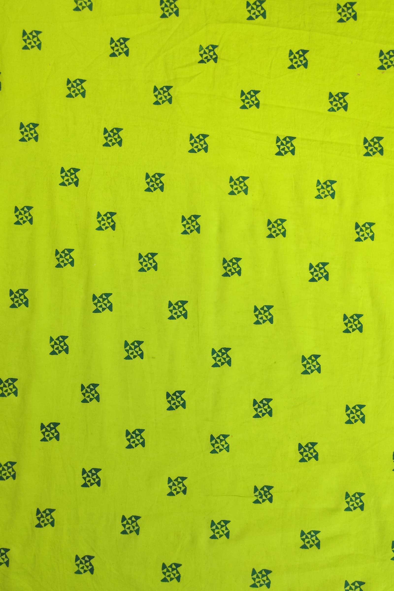 Chippa Hand Block Printed Cotton Fabric With Dark Green Geometrical Motif  SKU- BS60052 - Bhartiya Shilp