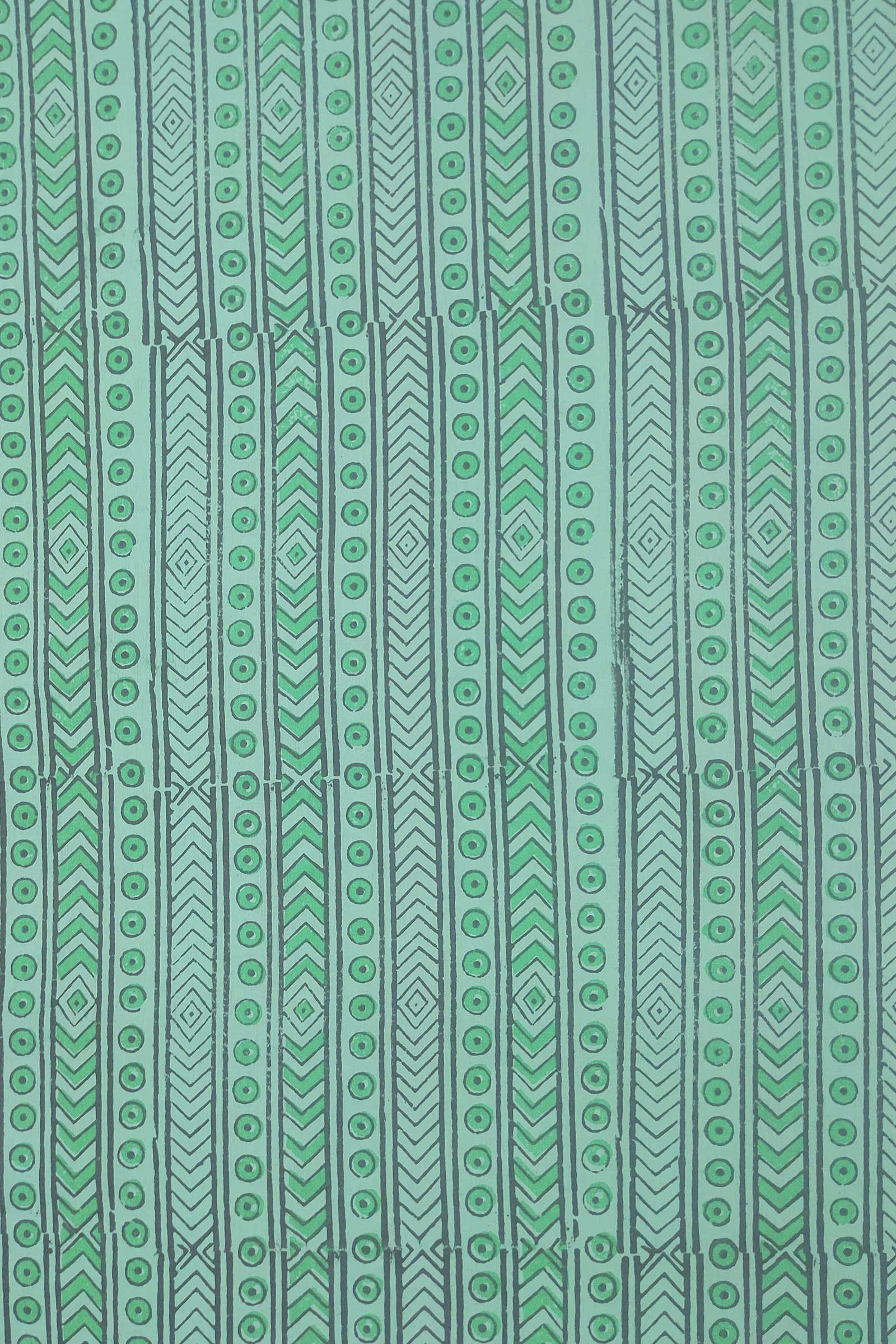 Chippa Hand Block Printed Cotton Fabric With Black and Green Geometrical Motif  SKU- BS60056 - Bhartiya Shilp