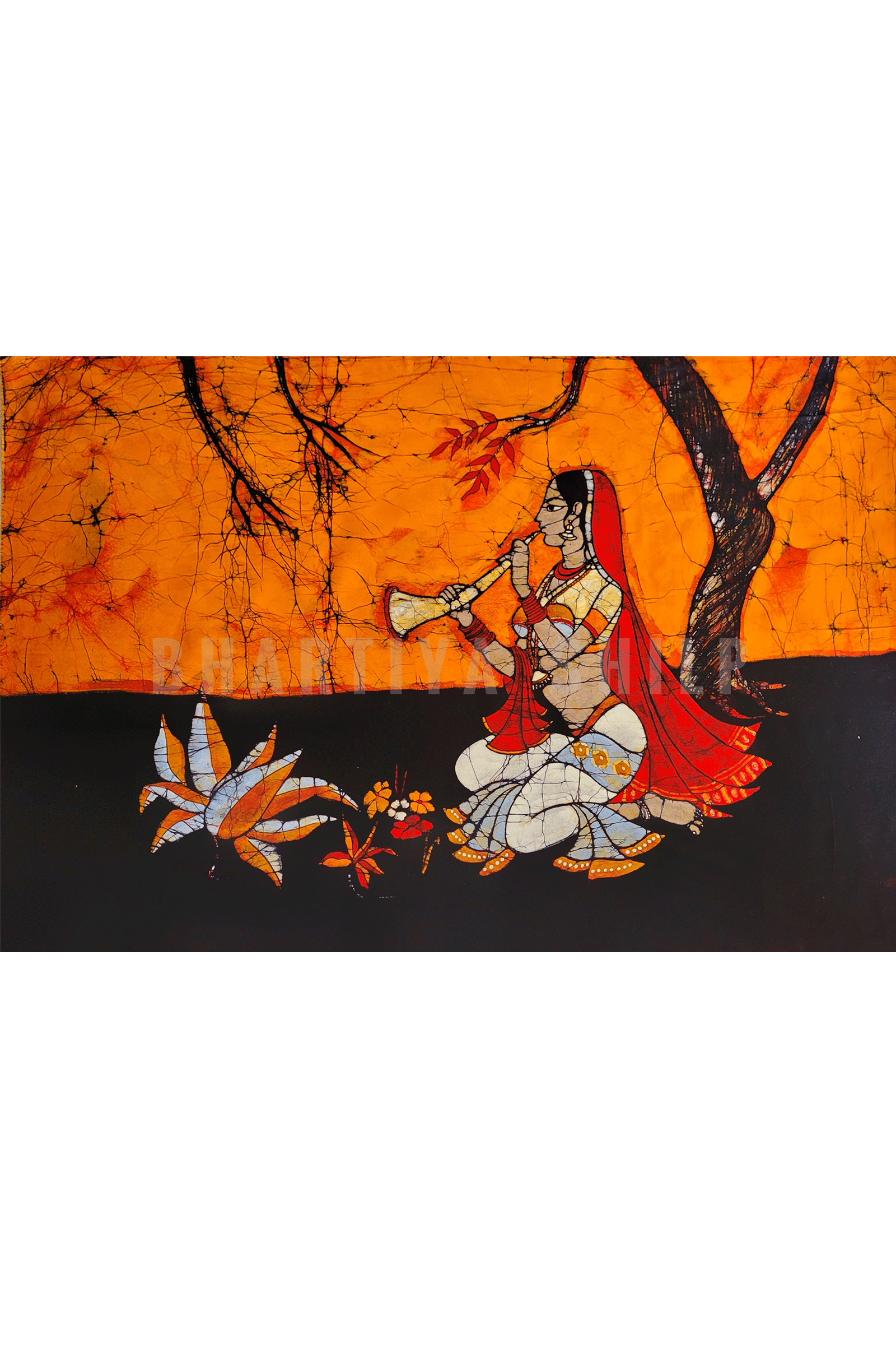 Handcrafted Batik Painting on Cloth 35.5 inch by 24 inch SKU-BS90005 - Bhartiya Shilp