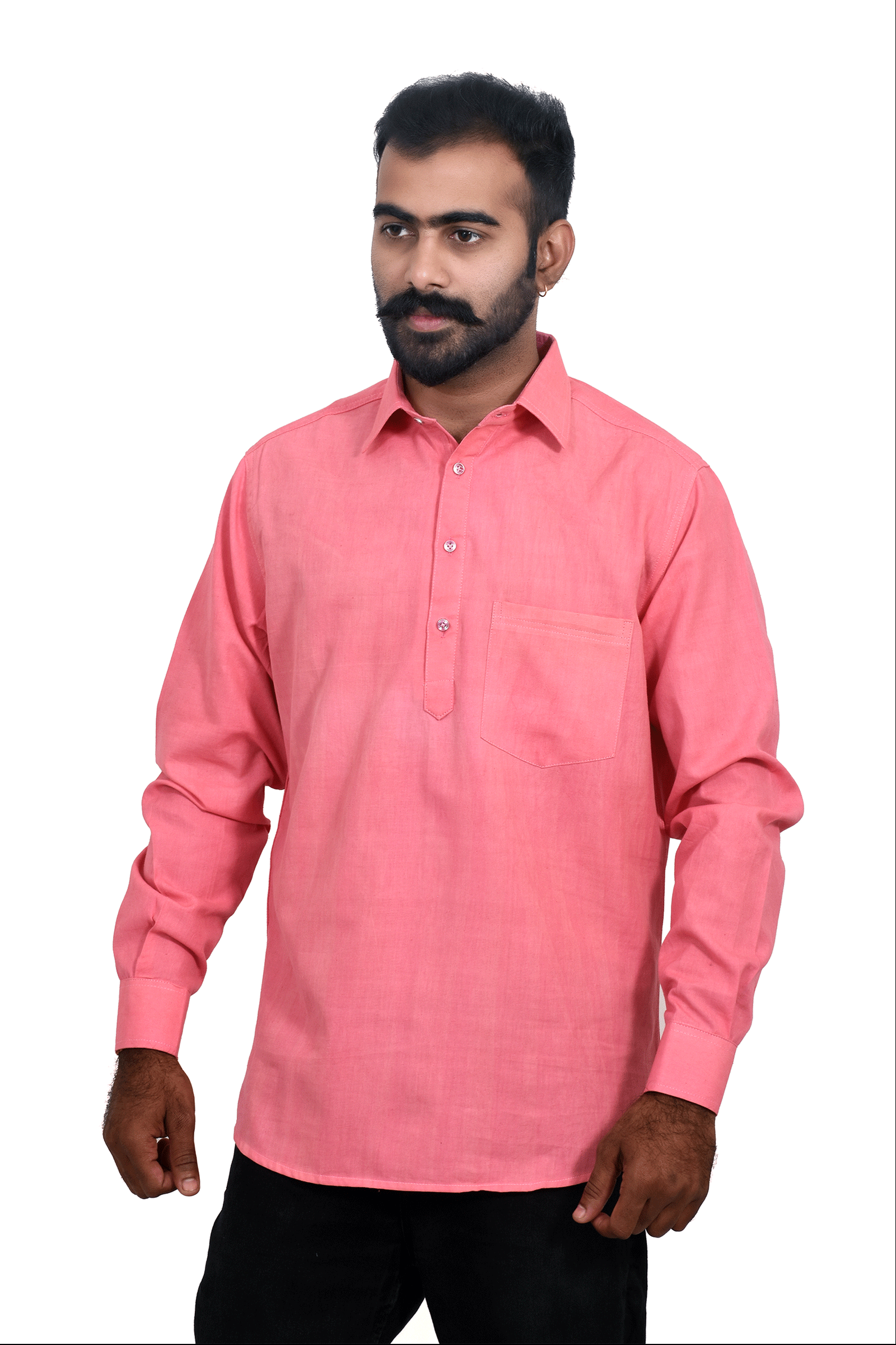 Pink Handloom Cotton Short Kurta SKU-AS20006 - Bhartiya Shilp