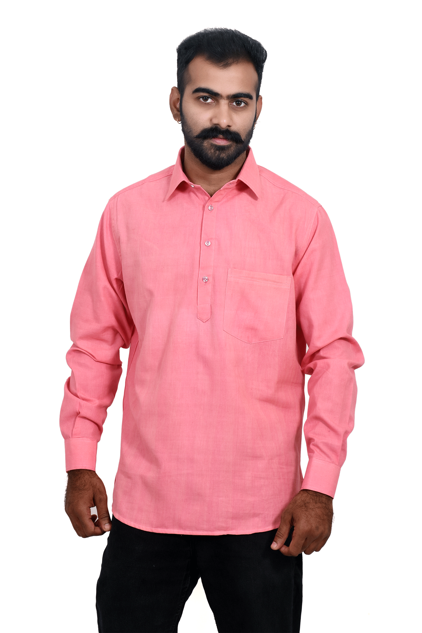Pink Handloom Cotton Short Kurta SKU-AS20006 - Bhartiya Shilp