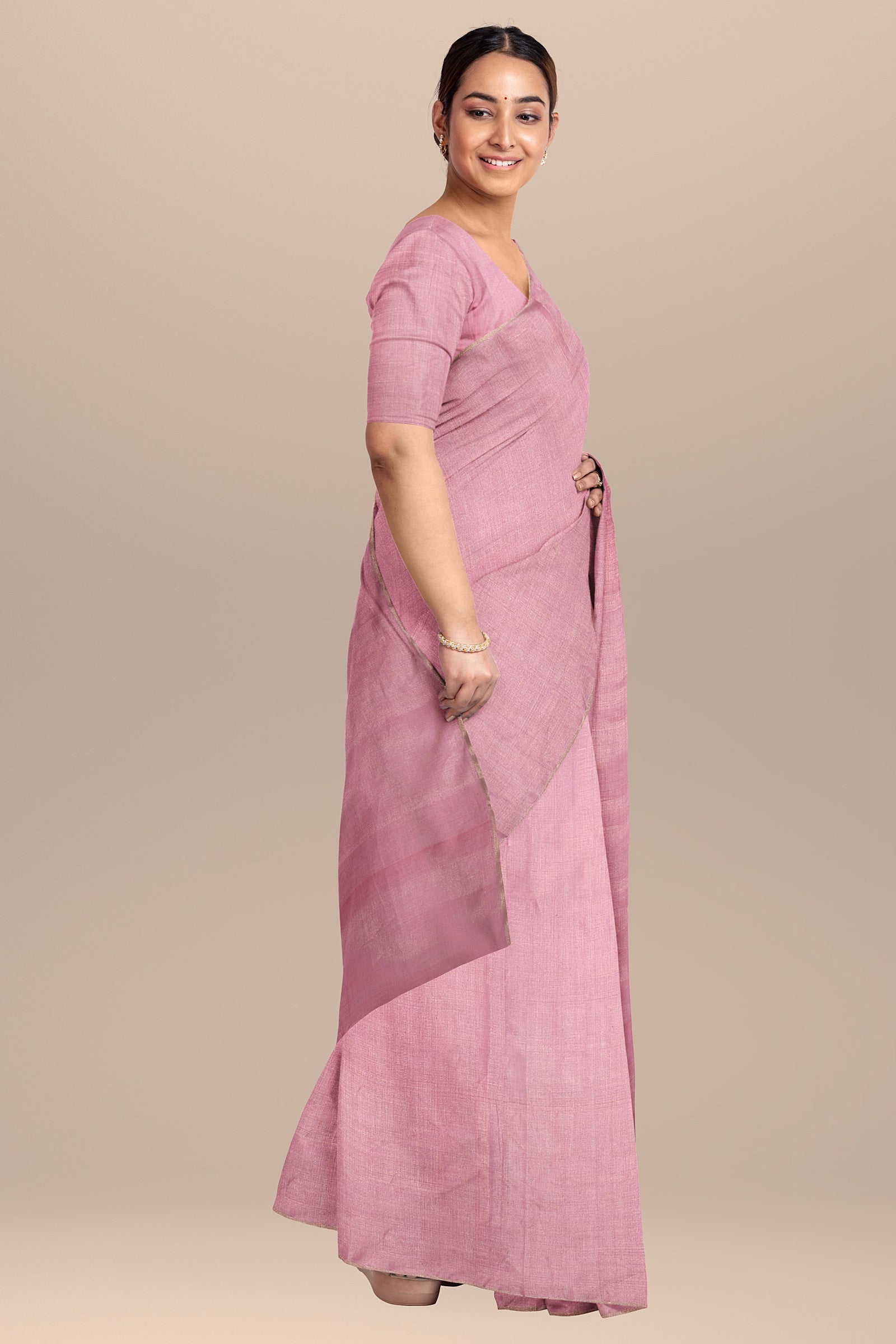 Handwoven Pink Sausar Tissue Silk Saree SKU - BS10021 - Bhartiya Shilp