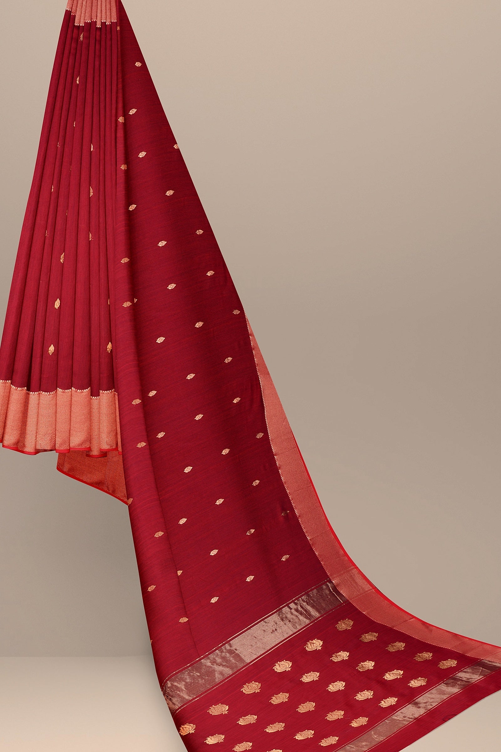 Handwoven Red Color Traditional Buti Sausar Silk Saree with Zari Border and Buta Palla  SKU- BS10115 - Bhartiya Shilp