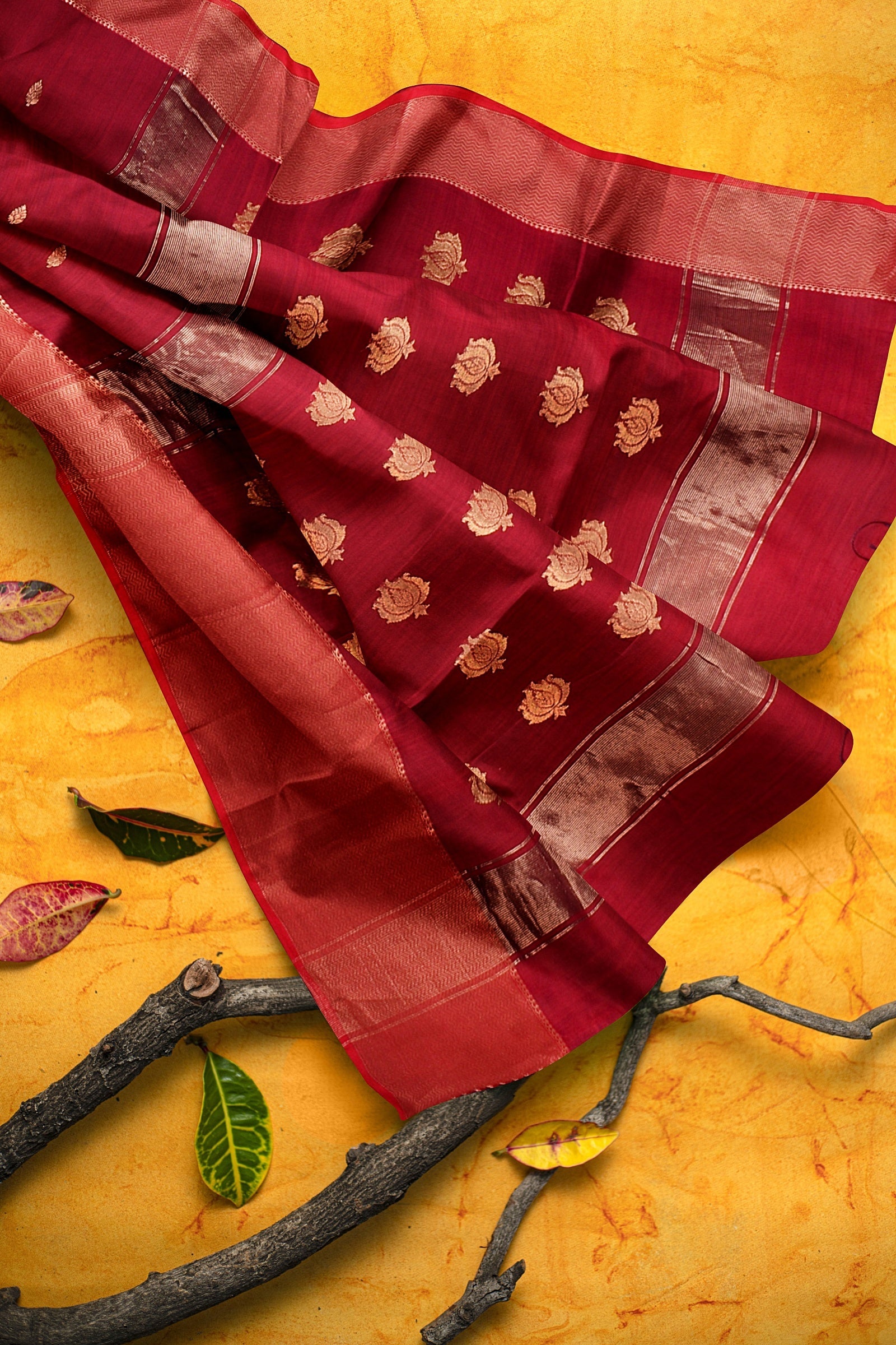 Handwoven Red Color Traditional Buti Sausar Silk Saree with Zari Border and Buta Palla  SKU- BS10115 - Bhartiya Shilp