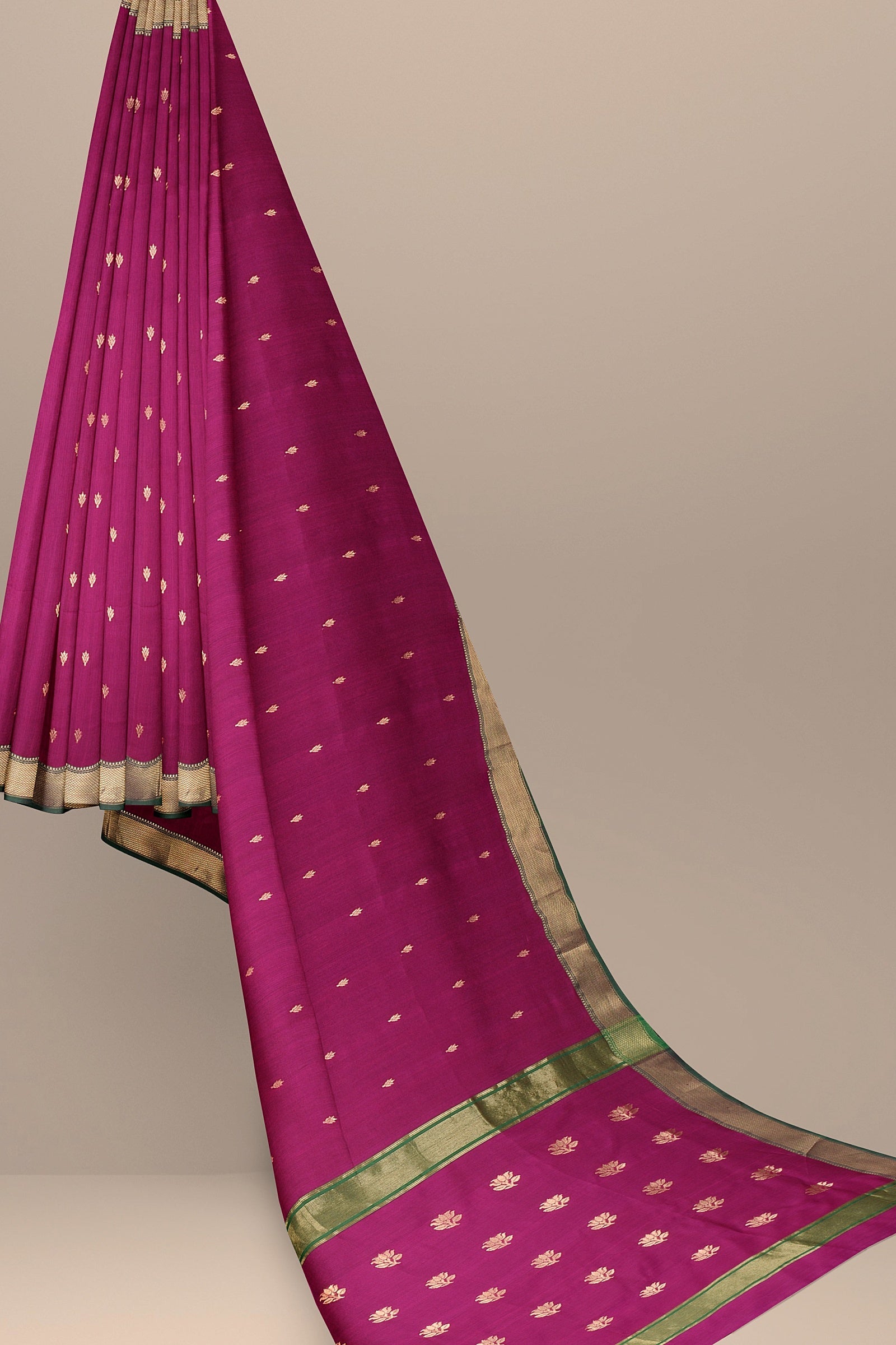 Handwoven Magenta Pink Color Traditional Titli Buti Sausar Silk Saree with Zari Border and Buta  Palla SKU-BS10123 - Bhartiya Shilp