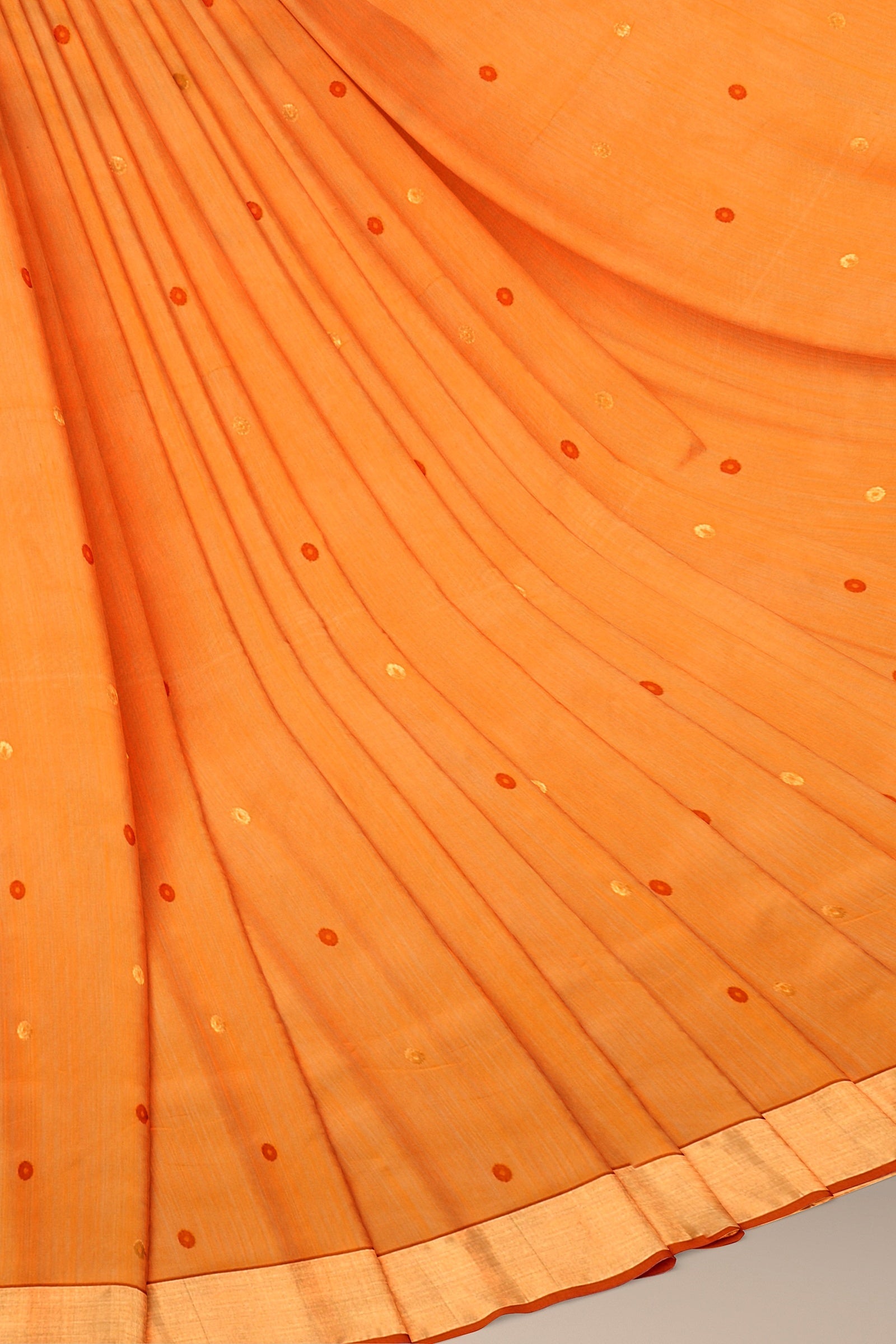 Handwoven Orange Color Traditional Red and Golden Buta Chanderi Saree with Zari Border SKU - BS10082 - Bhartiya Shilp