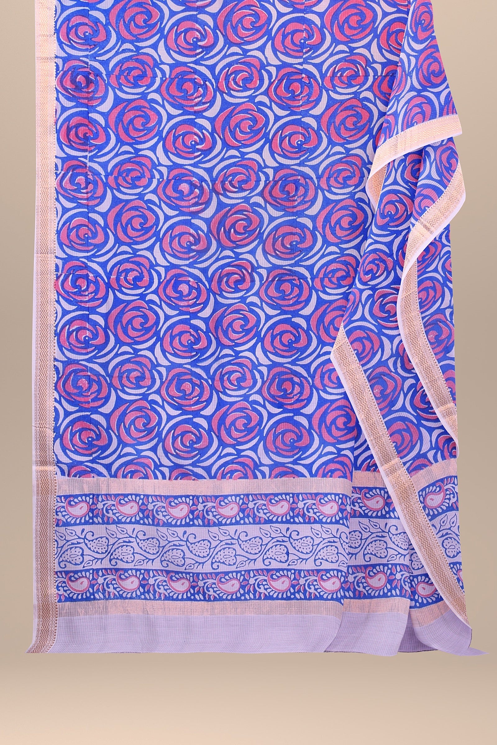 Purple Color Sausar Silk Dupttaa With Handblock Multicolor Floral Motif SKU-BS20017 - Bhartiya Shilp