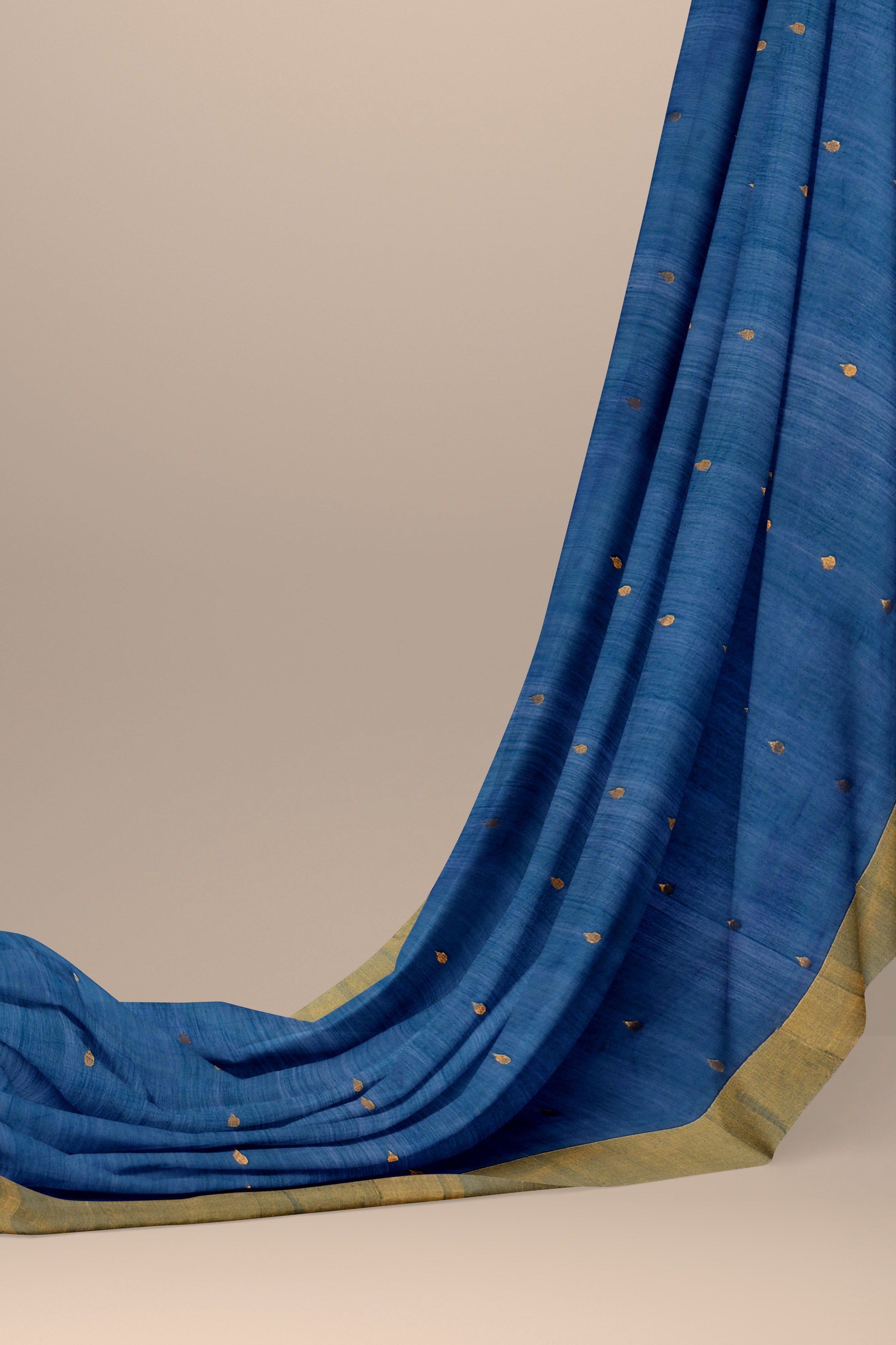 Handwoven Royal Blue Color Traditional  Zari Patela Morpankh Buta Chanderi Saree With Golden Zari Border SKU -BS10086 - Bhartiya Shilp
