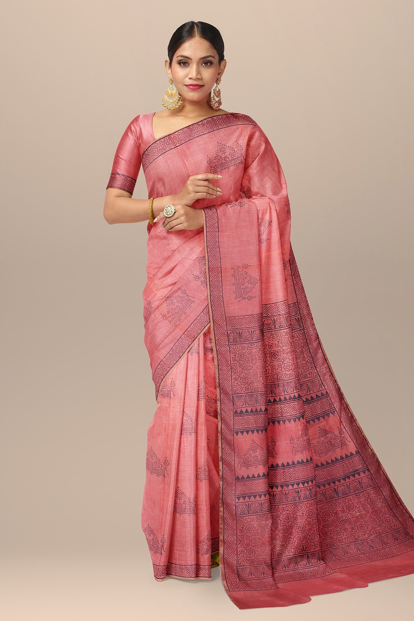 Hand Woven Magenta Pink Color Sausar Tissue Silk Saree With Tribal Motif SKU - 7002 - Bhartiya Shilp