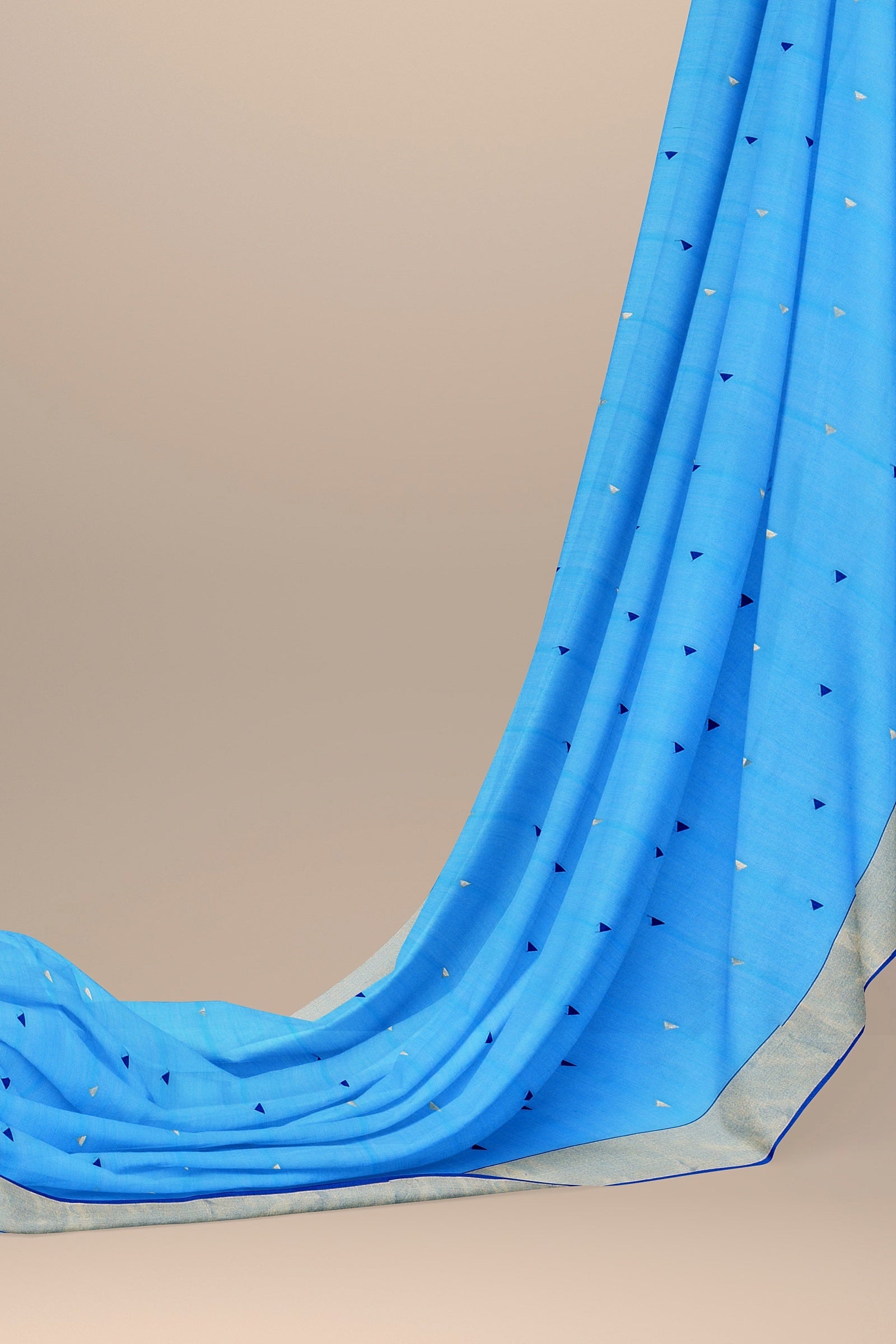 Hand Woven Sky Blue Color Traditional Triangle Buti Sausar Silk with Zari Border Saree SKU-BS10002 - Bhartiya Shilp