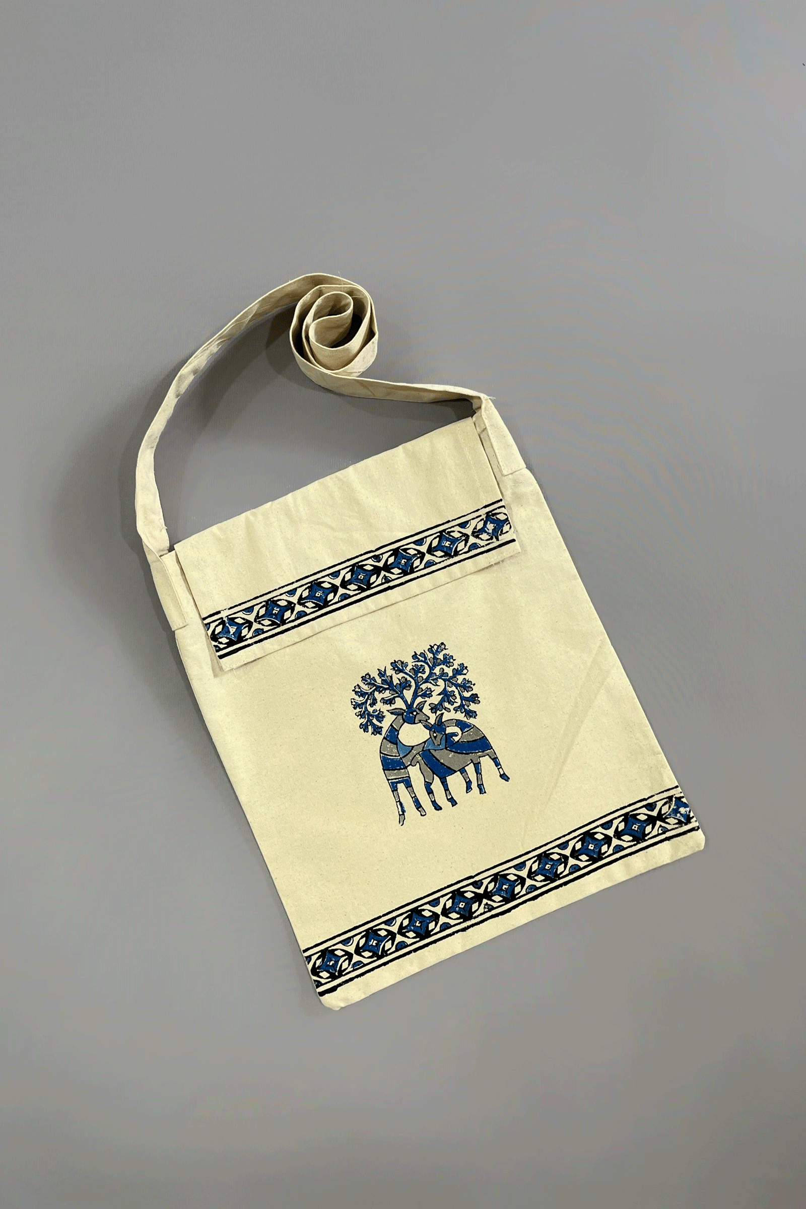 Canvas Shoulder Bag Hand Block Printed Tribal Motif SKU-AS90008 - Bhartiya Shilp